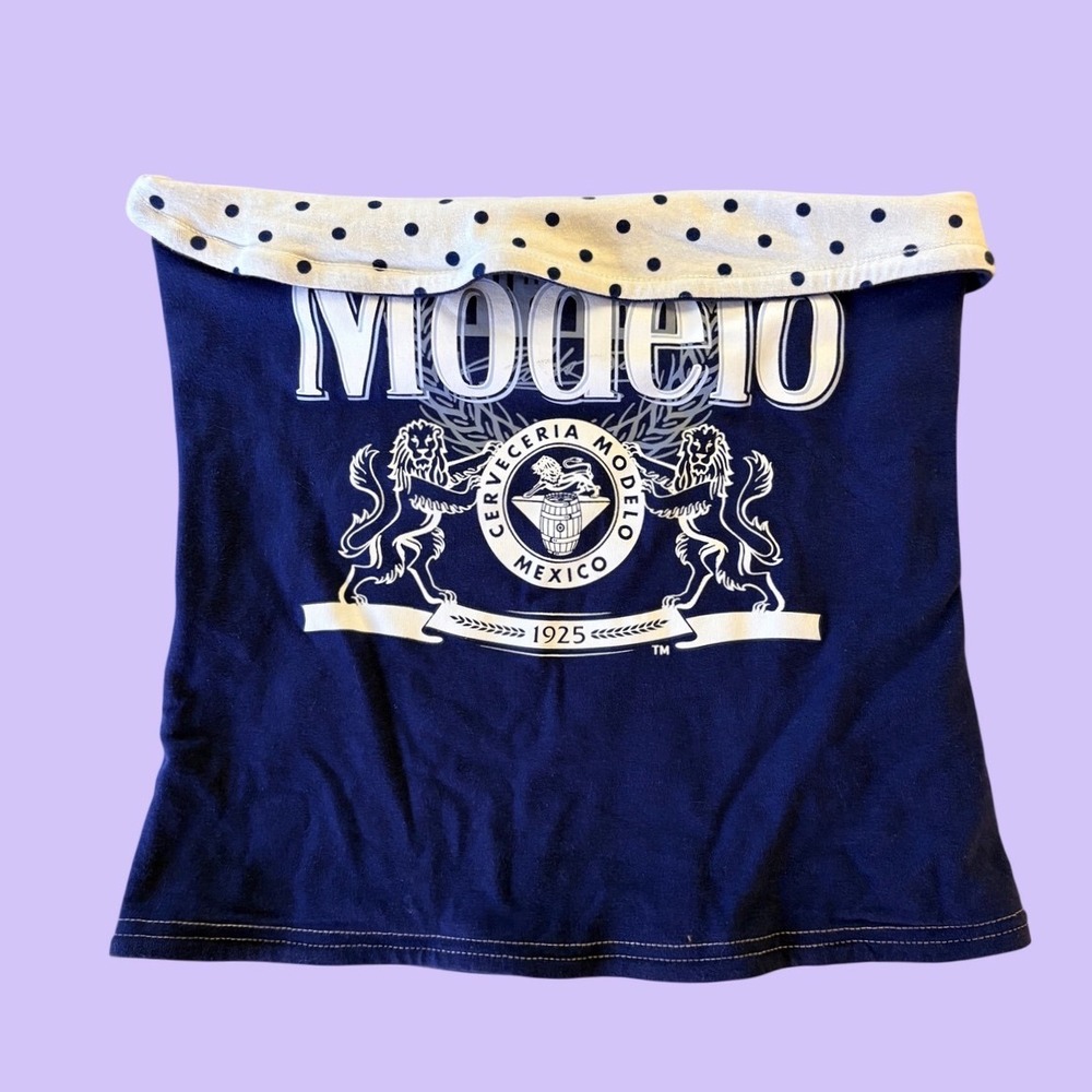 Y2K RARE Modelo Navy Polka Dot Tube Top Strapless Shirt Reversible Scene #19